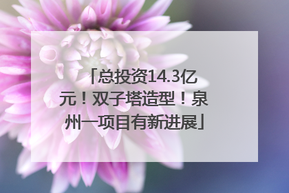 总投资14.3亿元！双子塔造型！泉州一项目有新进展